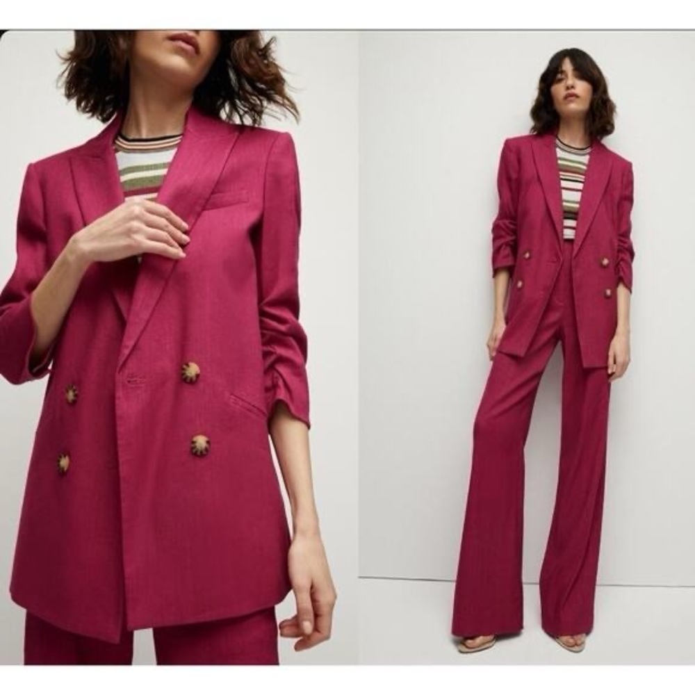NWT $698 Veronica Beard Kiernan Linen Blend Dickey Jacket In Wildberry